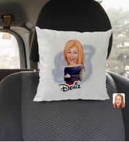 BK Gift Kişiye Özel İsimli Kadın Karikatürlü Kare Araç Koltuk Yastığı-12