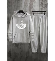 Unisex Uzay Temalı Baskılı Eşofman Takımı (Gri)