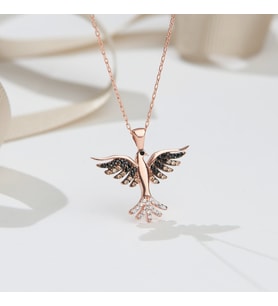 925 Ayar Rose Kaplama Anka Kuşu Gümüş Kolye