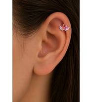 Sertifikalı 316L Çelik Pembe Fuşya ve Mercan Markiz Taşlı Taç Form Premium Gümüş Renk Tragus ve Helix Piercing