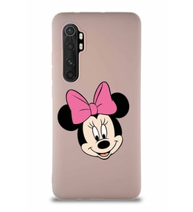 Xiaomi Mi Note 10 Lite Soft Premier Kapak Minnie Mouse-C Tasarımlı Silikon Kılıf - Pudra (Şeffaf)