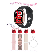 Xiaomi Redmi Note 9 Uyumlu Siyah Akıllı Saat Watch 10 Mini Kordon Hediyeli AMOLED EKRAN 41MM (Pembe-Sıyah)