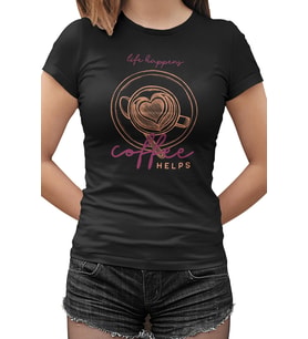 Coffee Helps Siyah Kadın Tshirt