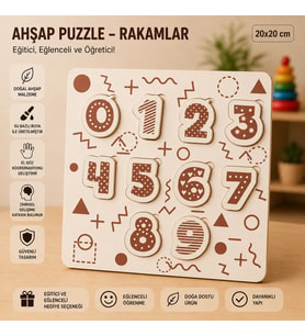 Ahşap Puzzle - Rakamlar: Eğitici ve Öğretici Okul Öncesi Matematik Seti (20x20 cm)