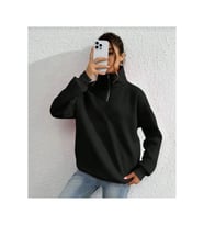 Unisex Uzun Kol Yarım Farmuarlı Yakalı Basic SweatShirt - Siyah