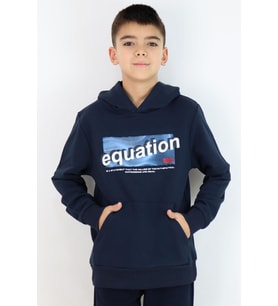 Breeze Erkek Çocuk Sweatshirt Yazı Baskılı Kanguru Cepli Kapüşonlu 8-14 Yaş, Lacivert