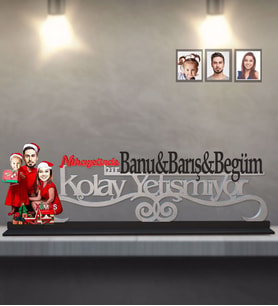 Kişiye Özel Yılbaşı Aile Karikatürlü Kolay Yetişmiyor Ahşap Biblo Model-2