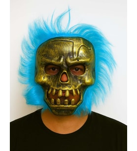 Wild Skull - Bakır Kafatası Turkuaz Saçlı İskelet Maske