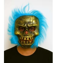 Wild Skull - Bakır Kafatası Turkuaz Saçlı İskelet Maske