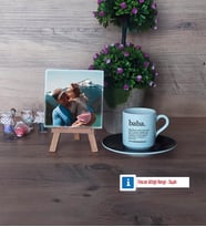 Babaya Hediye Fotoğraflı Dekoratif Taş, Ahşap Altlıklı Türk Kahvesi Fincanı Hediye (Model 7)