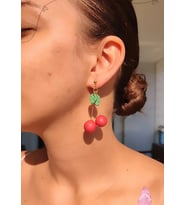 Cherry El Yapımı Polimer Kil Özel Tasarım Kırmızı Kiraz Küpe (Kırmızı-Altın)