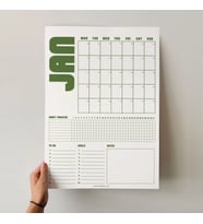 Tarihsiz Aylık Planlayıcı Takvim, Matcha Yeşil Retro Organizer Duvar Planlayıcı