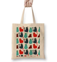 Kediler Cat Pattern Bez Çanta Uzun Saplı
