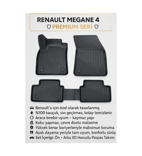 Renault Megane 4 Uyumlu 3D Havuzlu Oto Paspas – Premium Seri