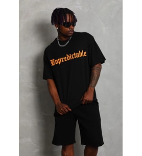 Erkek Baskılı Tişört Kısa Kol Bisiklet Yaka Oversize T-Shirt - Siyah