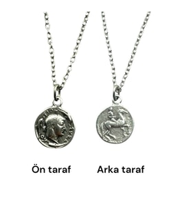 Roma Parası Sikke Kolye -Sezar ve Napolyon Figürlü Çift Taraflı Metal Kolye -1 Adet - 60 cm Zincirli (Gümüş)