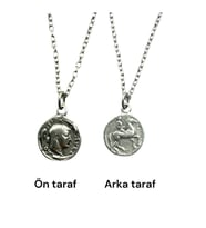Roma Parası Sikke Kolye -Sezar ve Napolyon Figürlü Çift Taraflı Metal Kolye -1 Adet - 60 cm Zincirli (Gümüş)