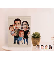 BK Gift Kişiye Özel Aile Karikatürlü Otantik Masaüstü Ahşap Palet Çerçeve-3 (Beyaz)