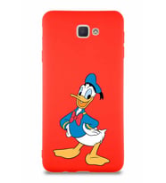 Samsung Galaxy J7 Prime Soft Premier Kapak Donald Duck-C Tasarımlı Silikon Kılıf - Kırmızı (Şeffaf)