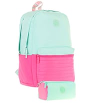 Kaukko Quick Kapitone Detaylı Yeşil Pembe Kız Çocuk Okul Çantası ve Kalemlik Okul Seti