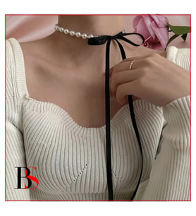 Siyah Kadife Kurdele - İnci Kadın Choker Kolye