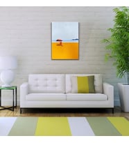 Kumsalda Kırmızı Şemsiye ve Şezlong Kanvas Tablo 50 x 70