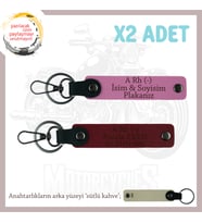 Motorcuya İsim Plaka ve A Rh (-) Kan Grubu Yazılı Anlamlı Hediye, Deri x2 Anahtarlık, Pembe-Bordo-SK