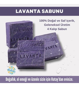 Bitkiselce Saf ve doğal içeriklerle Lavanta Sabunu  450 gr (4 Kalıp)