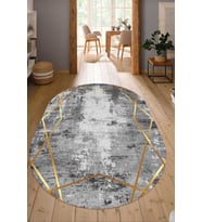 Dijital Baskılı Kaymaz Taban Yıkanabilir Oval Salon Halısı Mutfak Halısı Yolluk NDO-HT-694 (Gri)