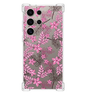 PrintiFy S24 Ultra Uyumlu Köşe Korumalı Floral Pembe Tasarımlı Şeffaf Silikon Kılıf