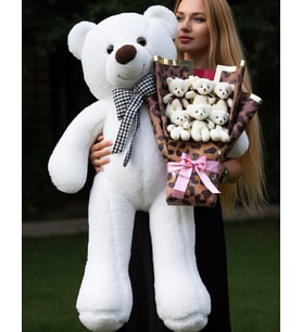 Dogum Gunu Hediyesi Sevgiliye - Arkadasa - Kiza - 90cm Ayıcık ve Leopar Kağıtlı Ayıcık Buketi