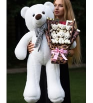 Dogum Gunu Hediyesi Sevgiliye - Arkadasa - Kiza - 90cm Ayıcık ve Leopar Kağıtlı Ayıcık Buketi