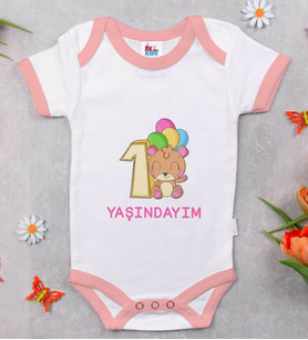 BK Kids 1 Yaşındayım Tasarımlı Pembe Bebek Body Zıbın-1