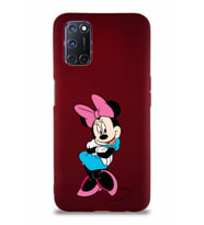 Oppo A92 Soft Premier Kapak Minnie Mouse-D Tasarımlı Silikon Kılıf - Mürdüm (Şeffaf)