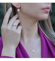 Zirkon Taşlı Kare Montür Gold Kaplama Takım