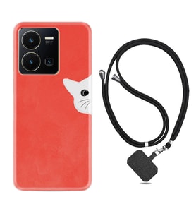 Vivo Y35 Kılıf Silikon Boyun Askılı İpli Desenli Silikon Kedoş 1735
