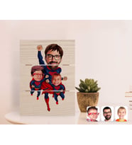 BK Gift Kişiye Özel Süper Baba ve Süper Çocuklar Karikatürlü Otantik Masaüstü Ahşap Palet Çerçeve-1 (Beyaz)