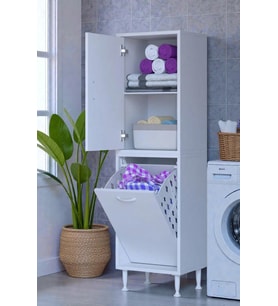 Eliusta Miretta Üst Bölme Kapaklı Altı Kirli Sepetli Dolap 40 cm Genişlik Beyaz 40x138x32,5 cm Dolap