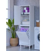 Eliusta Miretta Üst Bölme Kapaklı Altı Kirli Sepetli Dolap 40 cm Genişlik Beyaz 40x138x32,5 cm Dolap