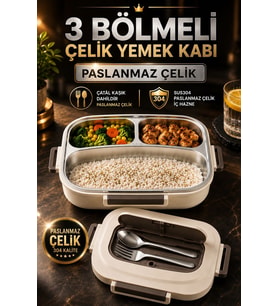3 Bölmeli 304 Paslanmaz Çelik Yemek Kabı Isı Yalıtımlı