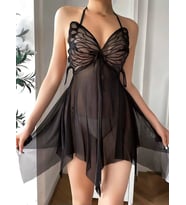 Amora Secret Göğüs Kelebek Detaylı Fantezi Tül Siyah Gecelik