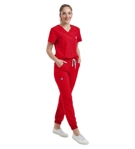 JOGGER- Kadın Likralı Kırmızı Üniforma Takımı (Çok Renkli)