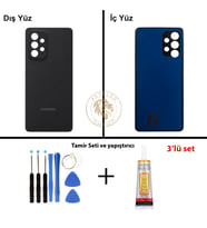 Samsung A53 Siyah Arka Pil Kapağı Batarya Kapağı Lazer Kesim + Yapıştırıcı ve Vida Seti