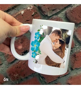 Size Özel Mavi Çiçekli Resimli ve isimli Baskılı Kupa Bardaklar