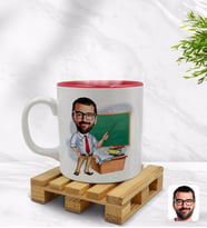 BK Gift Kişiye Özel Erkek Öğretmen Karikatürlü İçi Kırmızı Renkli Kupa Bardak Model 1