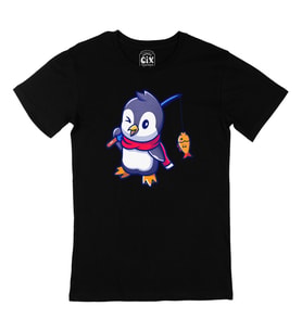Balıkçı Penguen Siyah Tişört