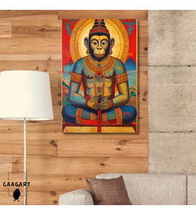 Tekli Dikey Kanvas Tablo Renkli Sanatsal Hanuman Heykeli