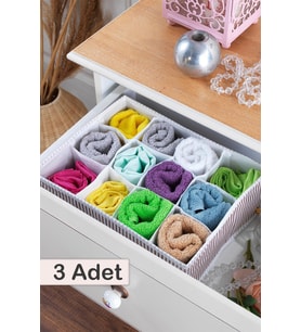 3 Adet  Home 12 Bölmeli Çekmece İçi Düzenleyici  Organizer Beyaz/Kahve