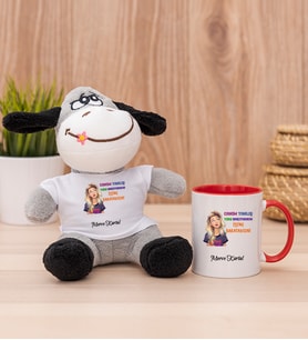 Kişiye Özel İşine Bakıcaksın Tasarım Esprili Peluş Eşek ve Kırmızı Kupa