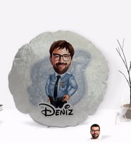 BK Gift Kişiye Özel İsimli Erkek Polis Karikatürlü Yuvarlak Dekoratif Kırlent Yastık-1